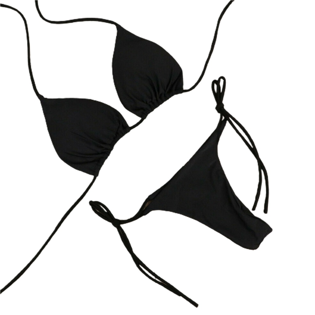 DM Pcs Set Bikini Color Sólido Correa De Cuello Halter Tanga
