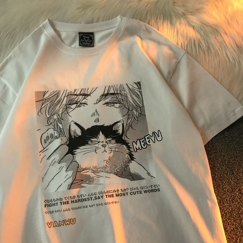 Camisa De Manga Corta De Gato De Dibujos Animados Retro Para Hombres Y