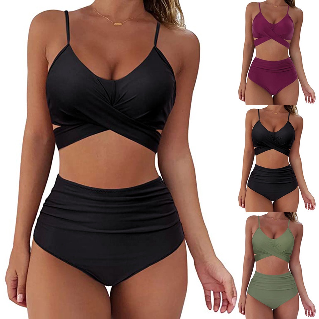 Conjunto De Mujeres Soild Up Bikini Impresi N Cintura Alta Traje De