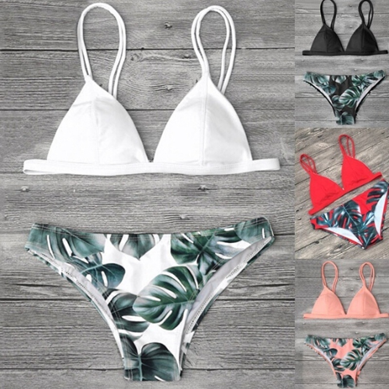 Las Mujeres De La Moda Sexy Bikini Hoja Impresa De Dos Piezas Dividido