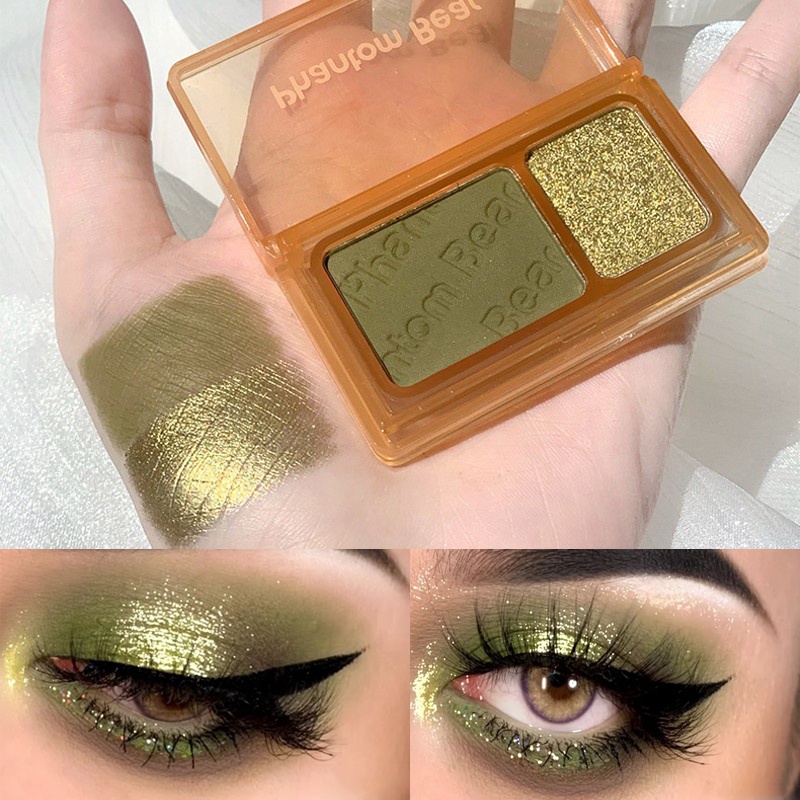 Paleta De Sombras De Ojos 2 Colores Mate Brillo Verde Sombra Neón