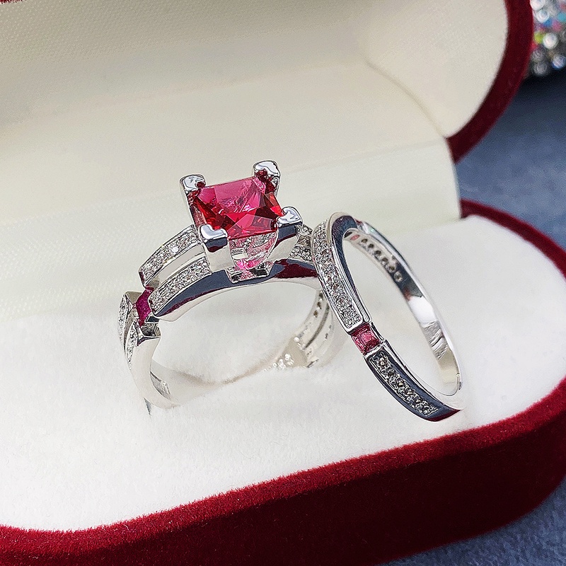 925 Plata Esterlina De Lujo Princesa Cuadrada CZ Juegos De Boda Anillos