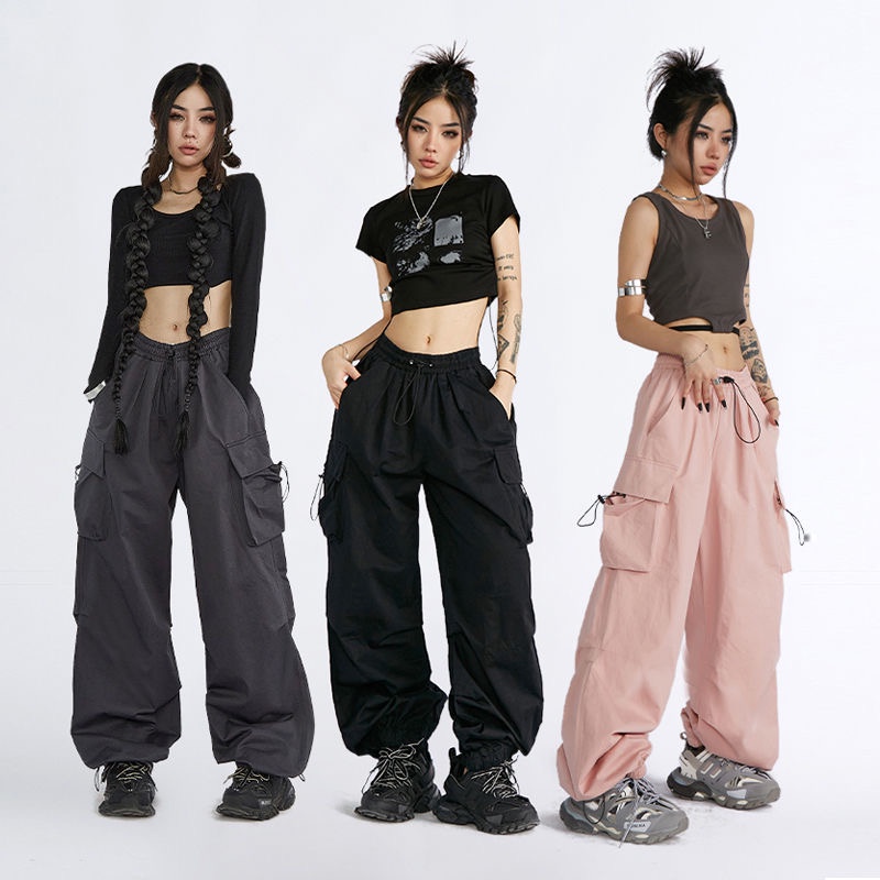 Hip Hop Streetwear Cargo Pantalones Mujeres Sueltos Bolsillos