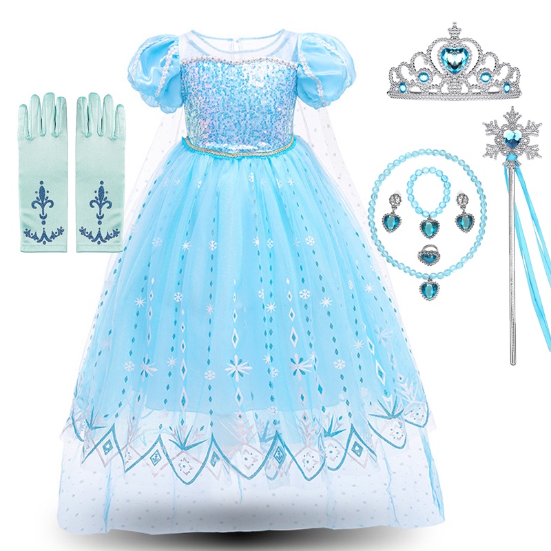 Frozen Elsa Princesa Vestido Ropa Infantil Manga Larga Pelota Cosplay