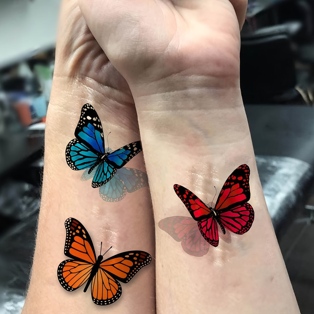 Hojas De Tatuajes Temporales De Mariposa De Colores Adecuados Para