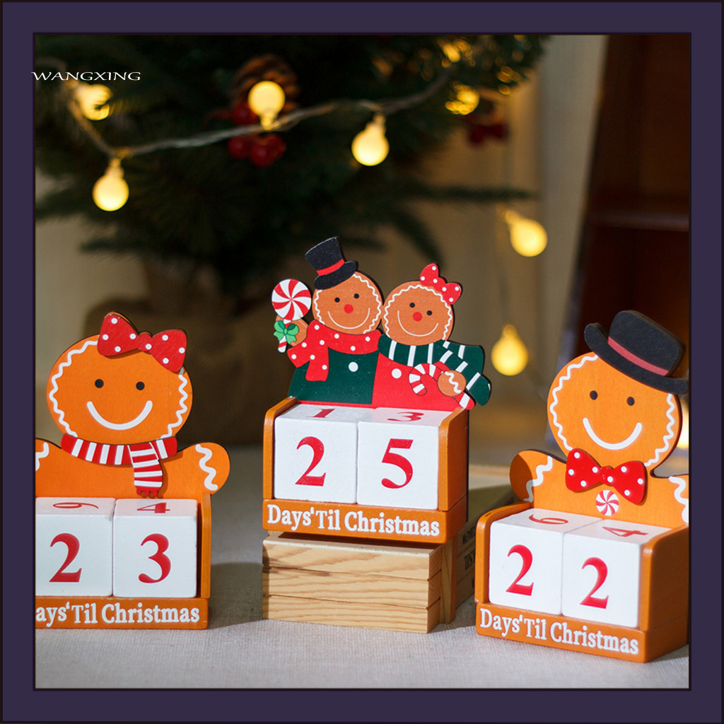 Christmas Countdown Brick Wooden Calendar Gingerbread Man Festive