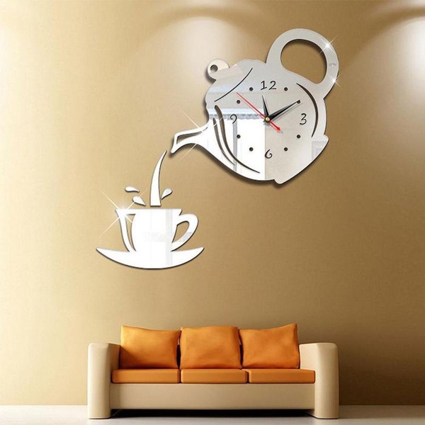 Relojes de pared grandes para decoración de sala de estar, reloj de pared  moderno 3D con números de espejo, calcomanías para decoración del hogar y  la