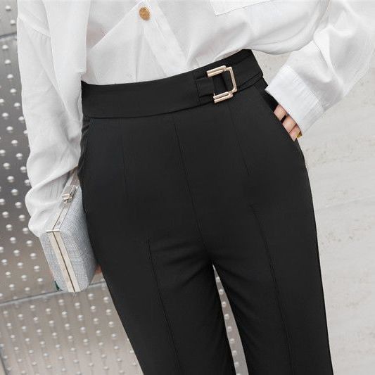 Pantalones de dama negros con botones para oficina