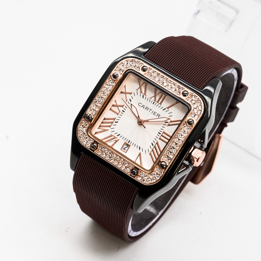 Cartier relojes de moda para mujer relojes de goma cuadrado diamante fecha activa HB12