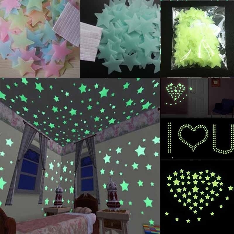 Pegatinas 3D fluorescentes para pared, pegatinas luminosas que brillan en  la oscuridad para habitación de niños