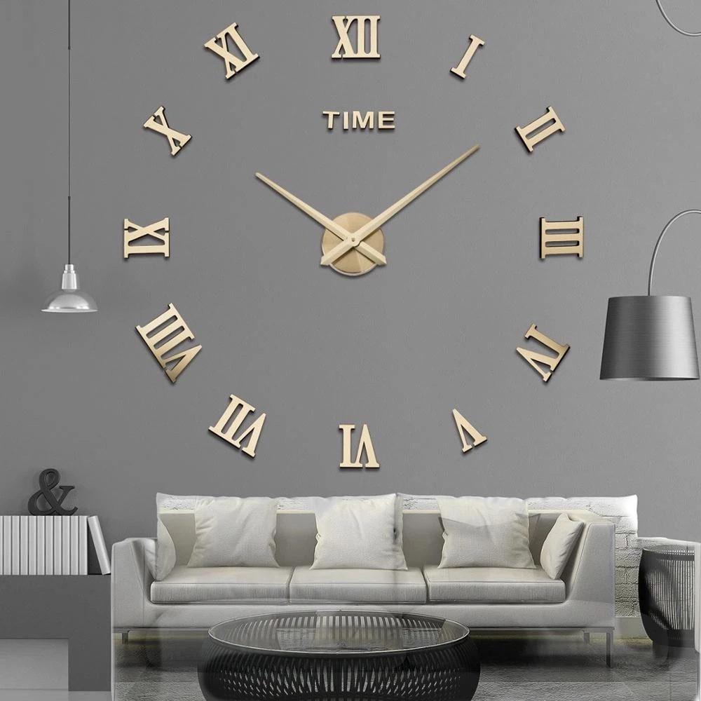 Reloj De Pared Grande 3d Diy Con Números Romanos Gigantes, Espejo