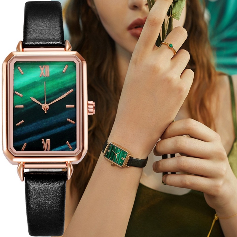 Reloj De Pulsera Cuadrado De Moda Para Mujer Con Correa De Cuero