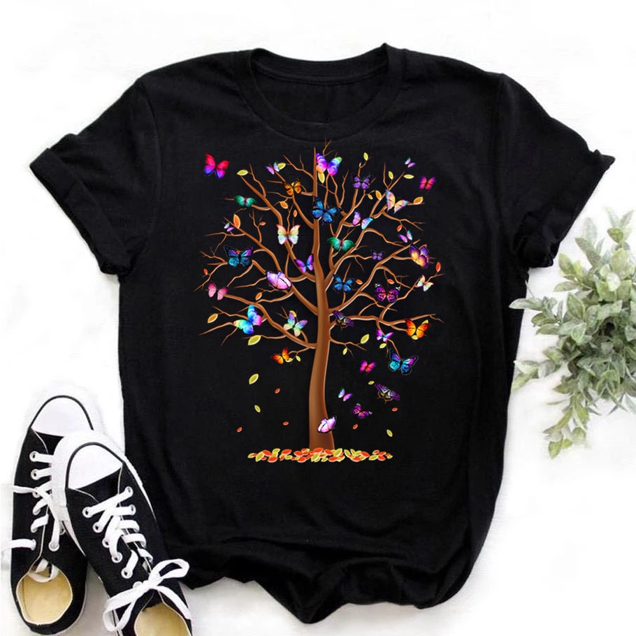 Camiseta Con Estampado De Arbol De Mariposa Para Mujer Ropa De Verano De Manga Corta Negra Blanca S 3XL Shopee Colombia