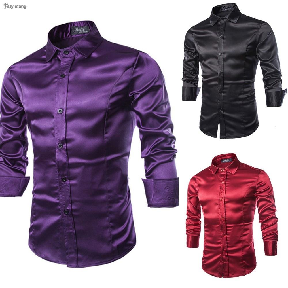 Tops De Seda Brillante Para Hombre Paisley De Manga Larga Vestido Solido Camisetas De Negocios Blusa Shopee Colombia