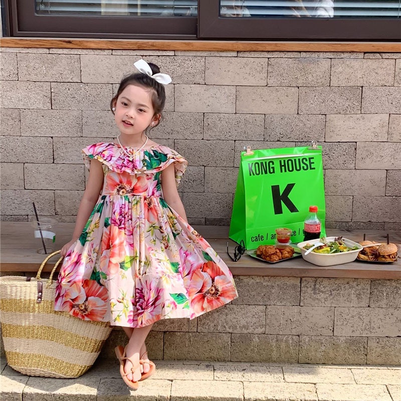 Ropa Para Ninas Vestido De Flores Grandes Estilo De Vacaciones Falda Para Ninos Shopee Colombia
