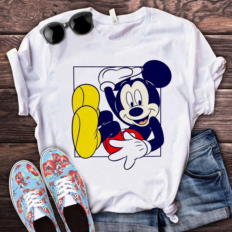 Disney Mickey Mouse Verano top Mujeres ulzzang harajuku kawaii Blanco Camiseta 2022 Estetica Shopee Colombia