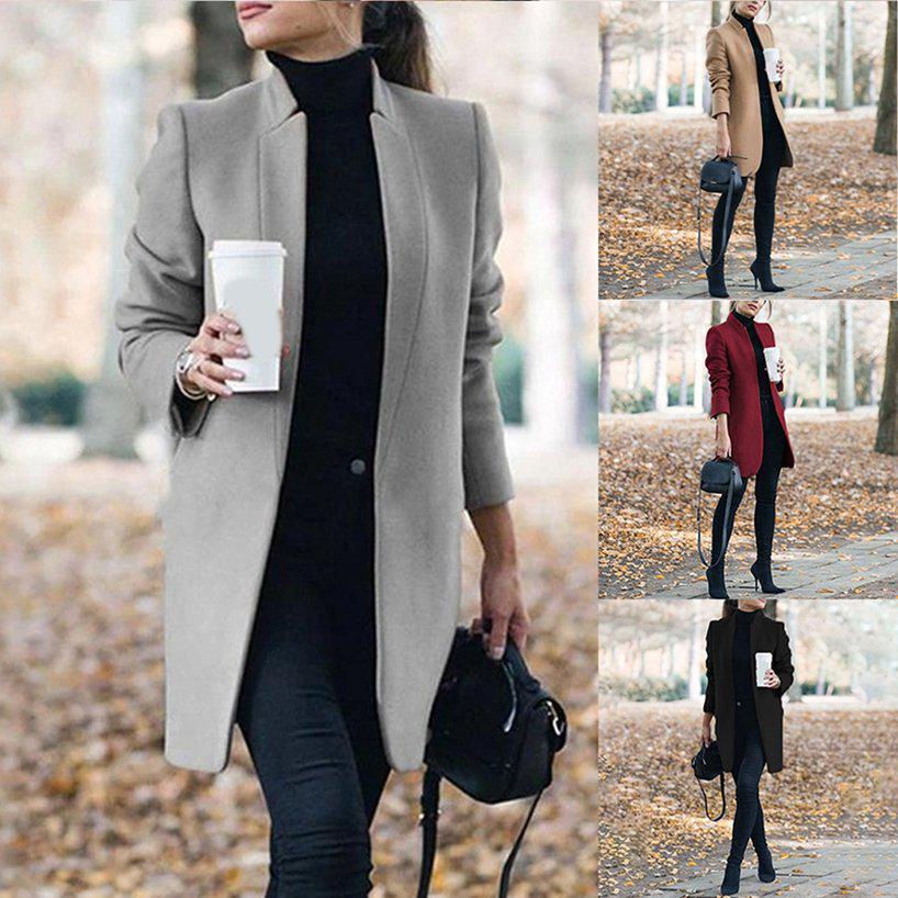 Mujer elegante chaqueta de moda c lido Color s lido cuello de pie