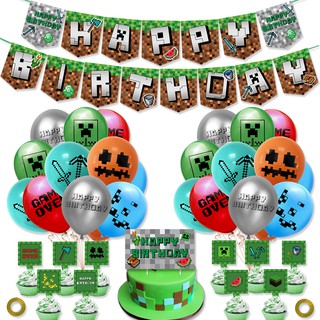 Minecraft - Decoraciones de cumpleaños de 7 años, pancarta de globos de  papel de aluminio de Minecraft para niños, globos de cumpleaños de dibujos  animados, divertidos suministros de fiesta de feliz 