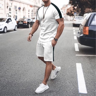 Traje Deportivo Para Hombre , Pantalones Cortos De Camiseta , Ropa  Deportiva De Color Sólido , 2 Piezas De Calle Simple De Alta Calidad ,  Conjuntos De Verano