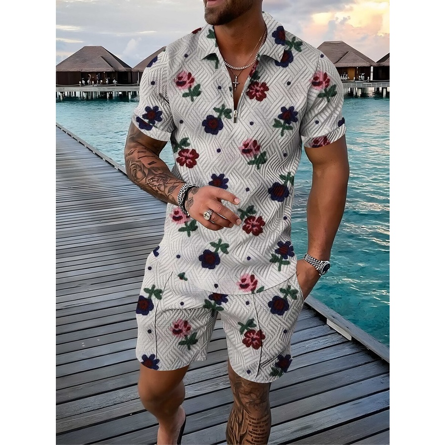 Polo 3d Conjuntos De Hombres Verano Hawaii Impreso Camisas Y