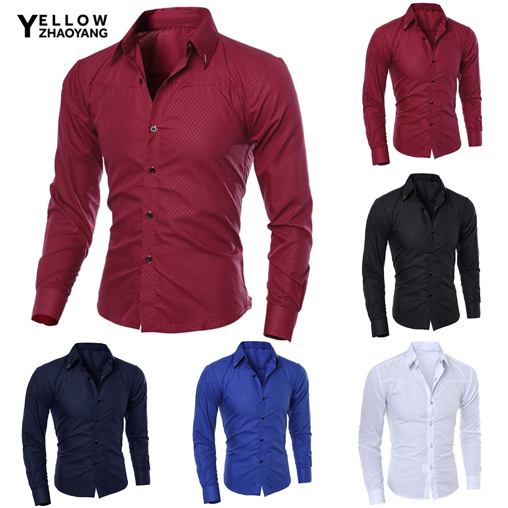 ICE Hombres De La Moda De Color Solido Vuelta Hacia Abajo Cuello De Manga Larga Slim Fit Blusa Camisa Superior Shopee Colombia