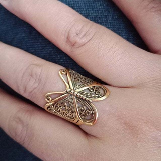 Moda Retro Tallada Estilo Mariposa Antiguo Anillo De Oro De Las