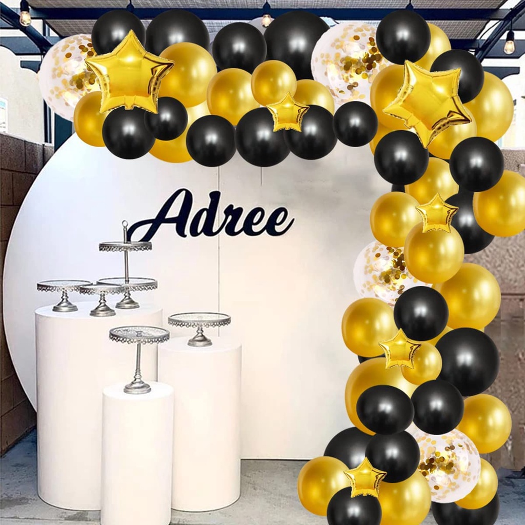 Set de Globos oro negro con Guirnalda feliz cumple 