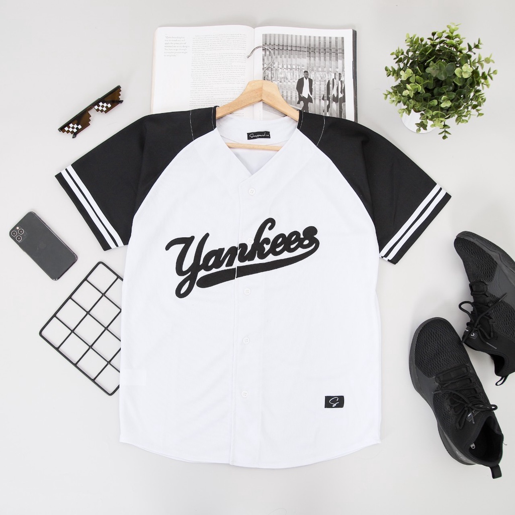 Camiseta de béisbol Navy White yankees hombre y mujer