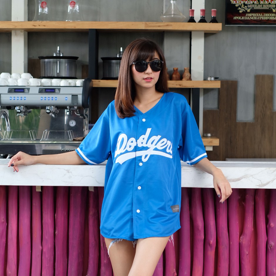 Jersey camisa de béisbol para las mujeres dodgers azul turquesa