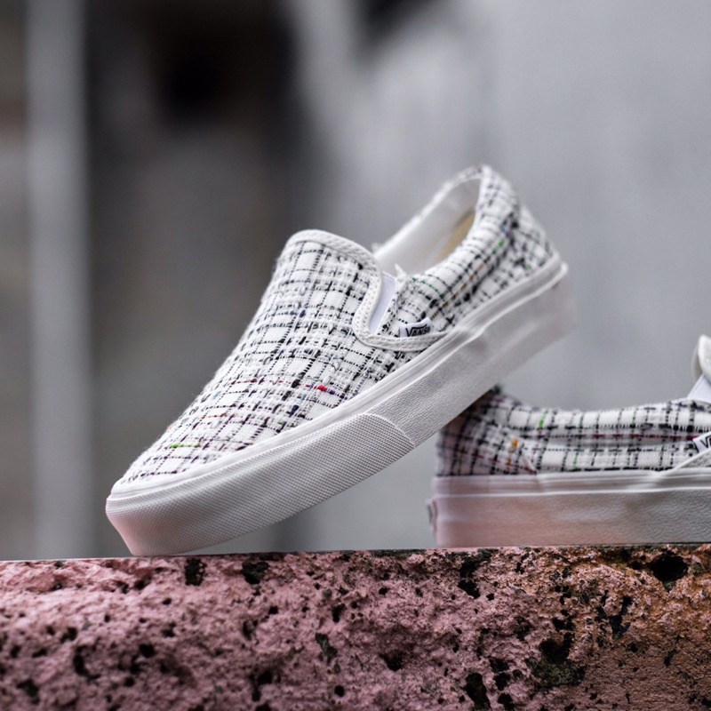 Zapatos vans slip on cuadros clearance blancos