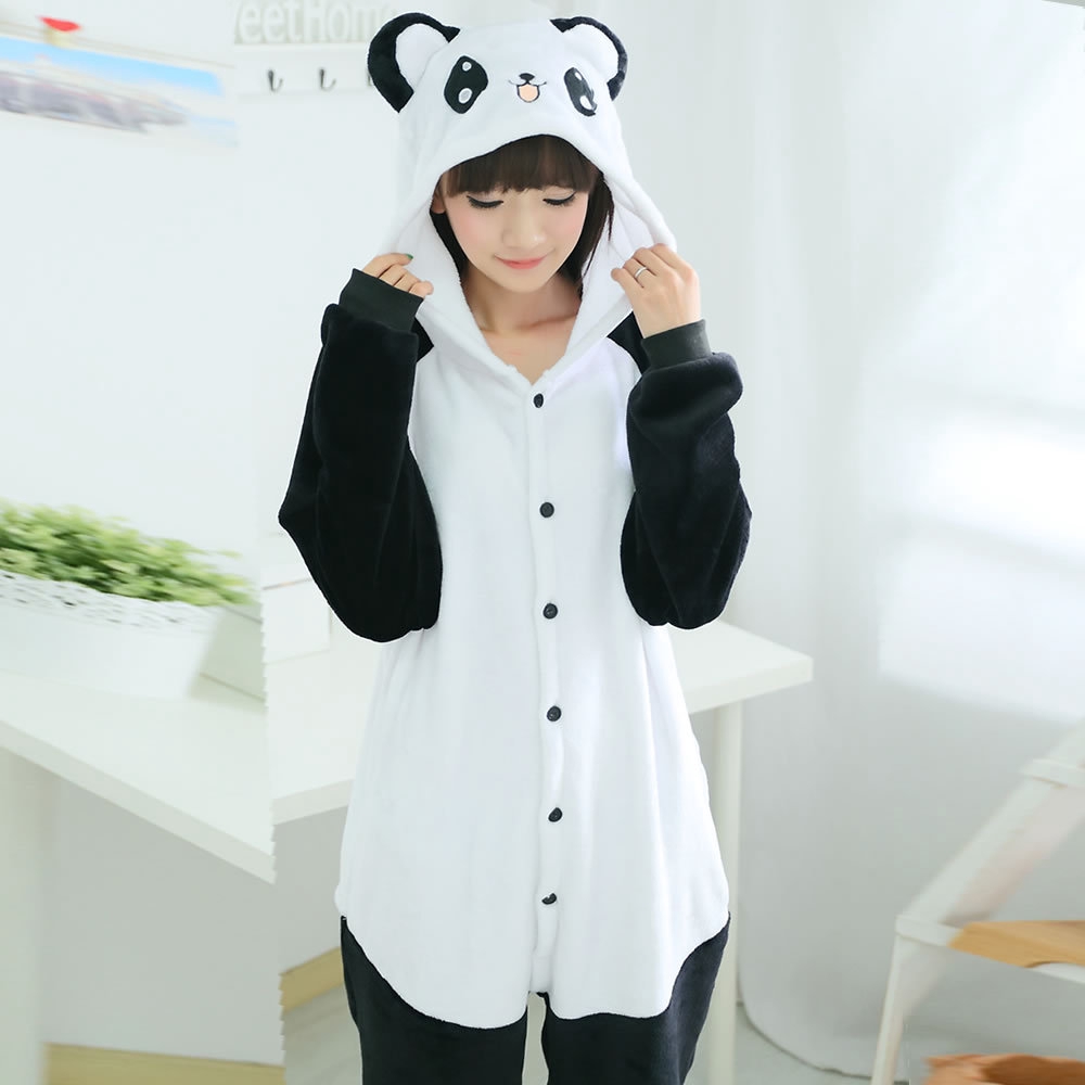 Pijama De Dibujos Animados Kigurumi Panda De Manga Larga Con Capucha Para Mujer