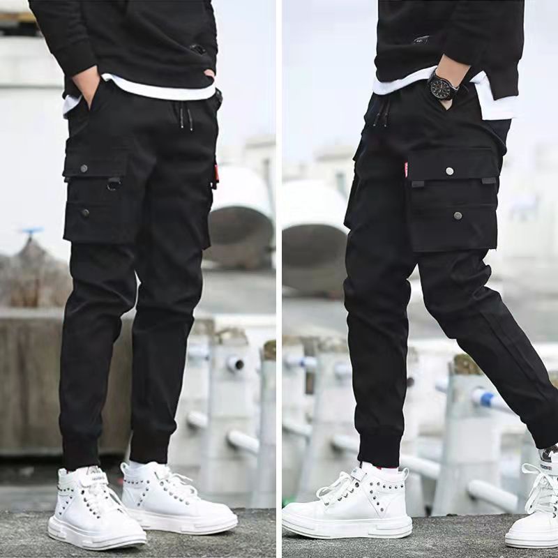 Streetwear Cargo Pantalones Delgados Hombres Hip Hop Jogger Harén Con  Bolsillos Laterales Cintas Para Correr