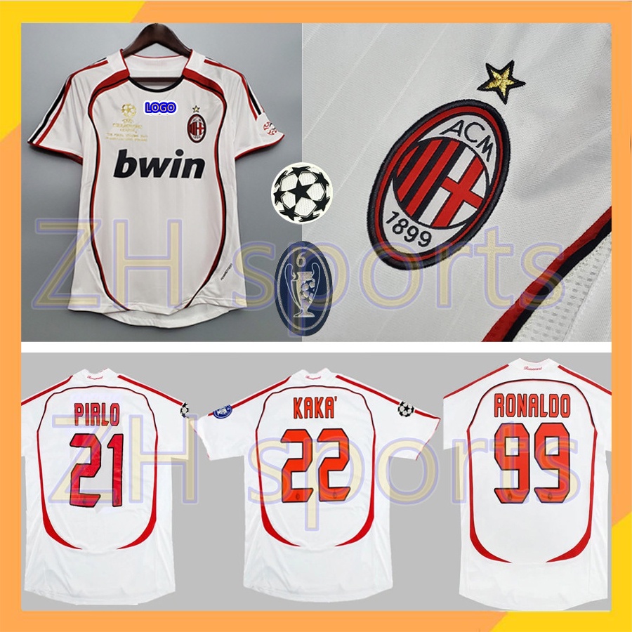 Kaka Retro Long Sleeve Jersey CAMISTE Match Detail Champion League Final Athens 2007 Full UCL. Patch White Color (S