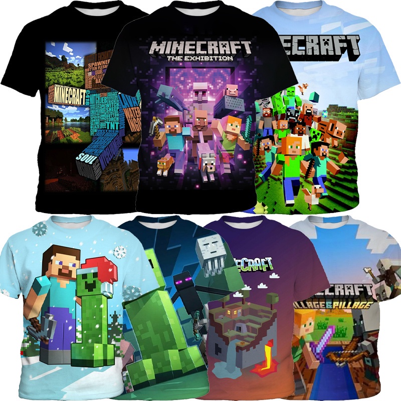 Camiseta Estampada Para Ninos Minecraft Sandbox Game Boys Fashion Pullover Tops Fiesta Casual Diaria Shopee Colombia