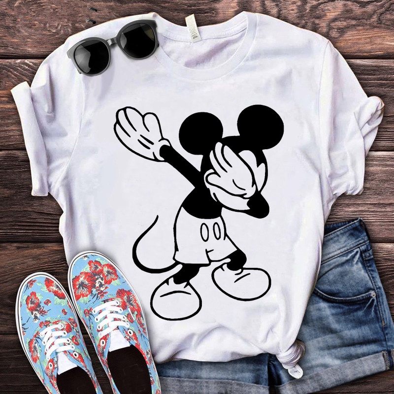 Disney Mickey Mouse Ropa Mujer ulzzang Mas El Tamano Blanco Camiseta Pareja Impresion Verano top streetwear Shopee Colombia