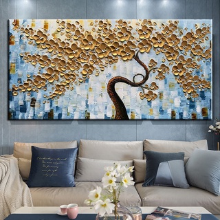 Árbol Dorado de la vida pintura al óleo sobre lienzo pared arte póster  impresiones, cuadros de pared abstractos nórdicos, sala de estar,  dormitorio, decoración del hogar