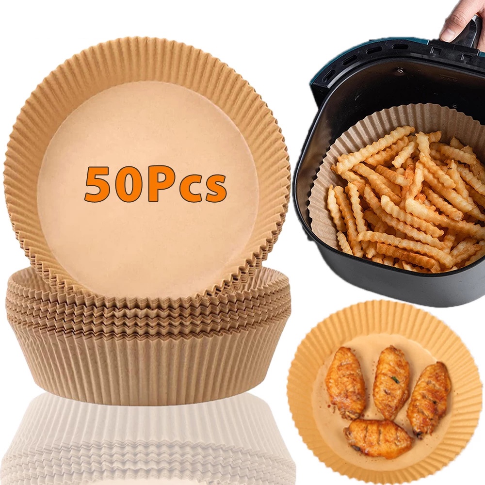 50pcs Air Fryer papel desechable antiadherente Airfryer papel para hornear  16cm forros redondos de aire accesorios de cocina