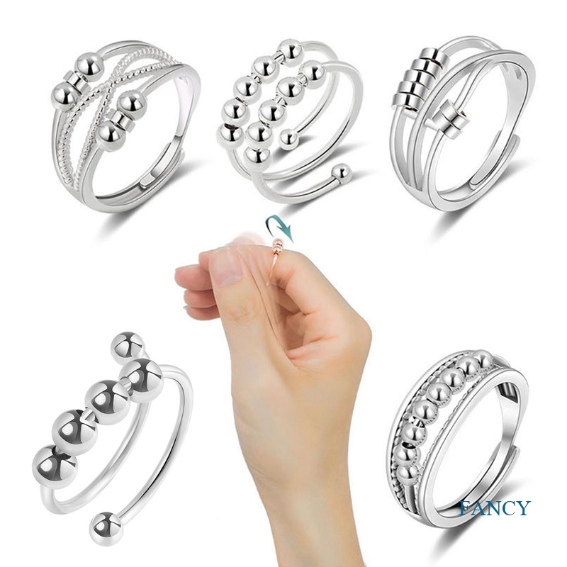 Anillos de acero inoxidable para hombres, anillos antiestrés para la  ansiedad para mujeres, anillos de plata para la ansiedad, juego de anillos