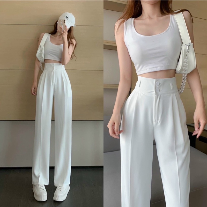 Pierna Ancha Pantalones De Traje Holgado Largo Mujeres Cintura Alta Drapeado Corte Recto Estilo Coreano Casual Suelto Negro Blanco Mujer Mas Tamano De Las Senoras Fregado Shopee Colombia