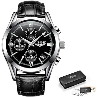 LIGE Reloj analógico de cuero para hombre, reloj de pulsera de cuarzo, para  citas, negocios, casual, impermeable, reloj deportivo, color negro y