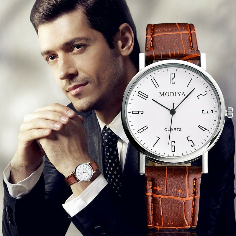 Reloj De Los Hombres De Negocios Relojes De Numeros De Cuarzo Correa De Cuero De Imitacion Caballero Pulsera Shopee Colombia