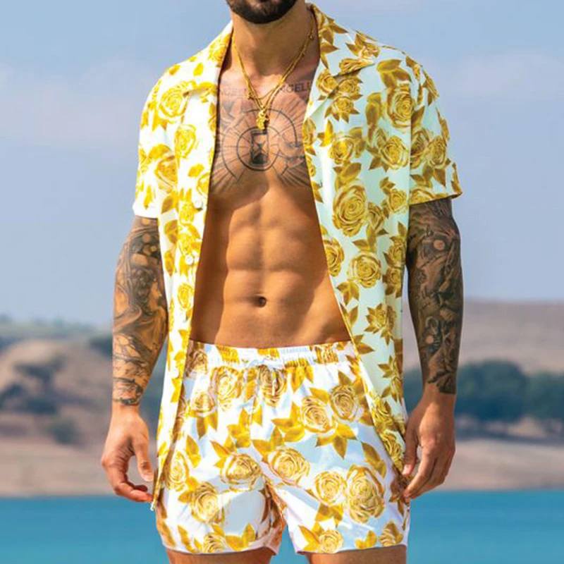 Tendencia Hombres Conjuntos Hawaianos Verano Casual Impreso 3d Traje De  Manga Corta Botón Camisa Playa Pantalones Cortos Conjunto Y # Chándal 39 ;  s