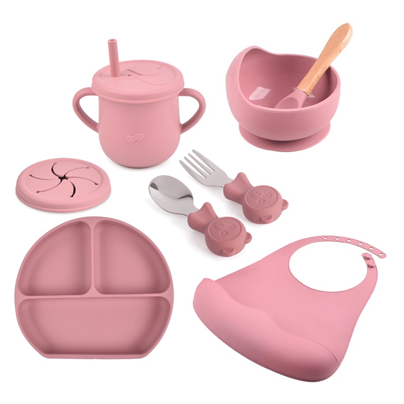 SET DE PLATO CON CUCHARA Y TENEDOR DE SILICONA PARA BEBÉS COLORES VARIOS