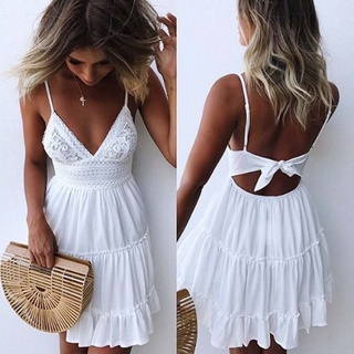 Bocadillo Oferta de trabajo Peladura Sin Respaldo Vestidos De Fiesta Blanco Vestido De Sundress Playa Verano  Mini Noche De Las Mujeres | Shopee Colombia