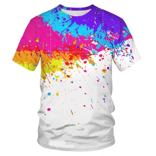 Camiseta De Neón Hombres/Mujeres Verano Verde Niño/Niña Color Sólido Tops  Arco Iris Streetwear Tee Colorido 三维 Impreso Niños Camisa