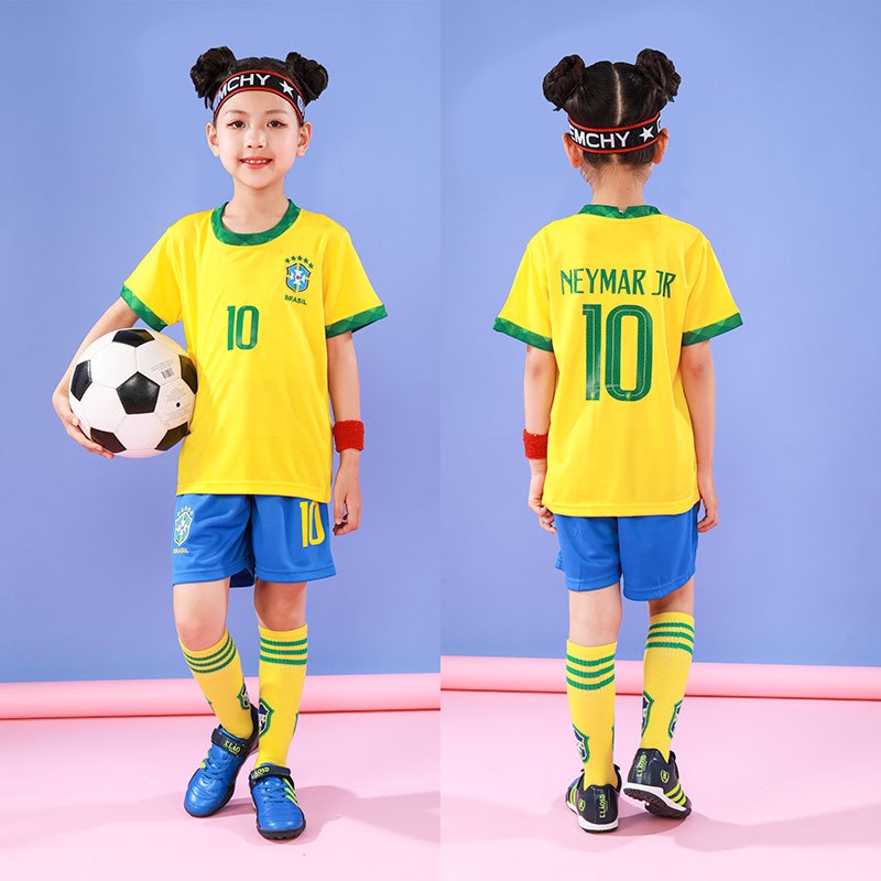 Casmyd - playera Brasil Ney-MARR para niños y niñas con pantalones cortos  de fútbol 2022 Copa Mundial #10 Pe-le Youth Football Team Kit de camisetas  deportivas para niños y niñas, 6816 Blue