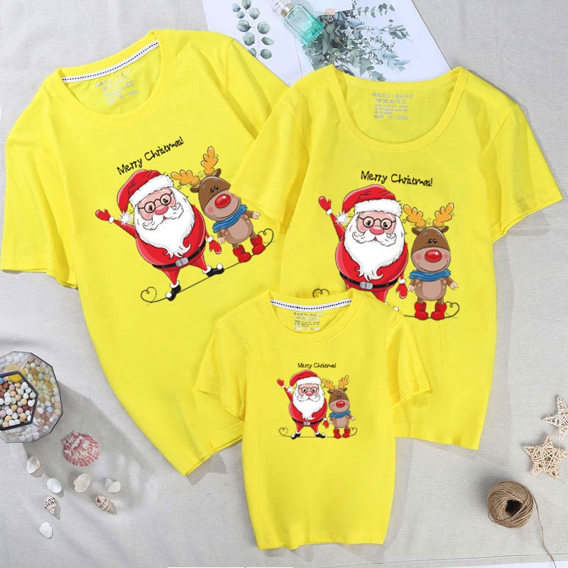 95 Algodón 2022 Nueva Camiseta De Impresión De Navidad Conjunto Familiar/De  Pareja Manga Corta Camisetas Amarillas
