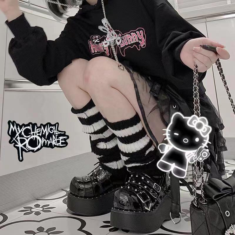 Calcetines de pantorrilla negros góticos de Lolita para mujer Medias hasta  la rodilla con patrón de YONGSHENG