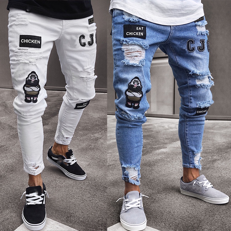 Jeans Para Hombre Casual Skinny Slim Fits Stretch Denim Pantalones De Mezclilla Angustiados Rasgados