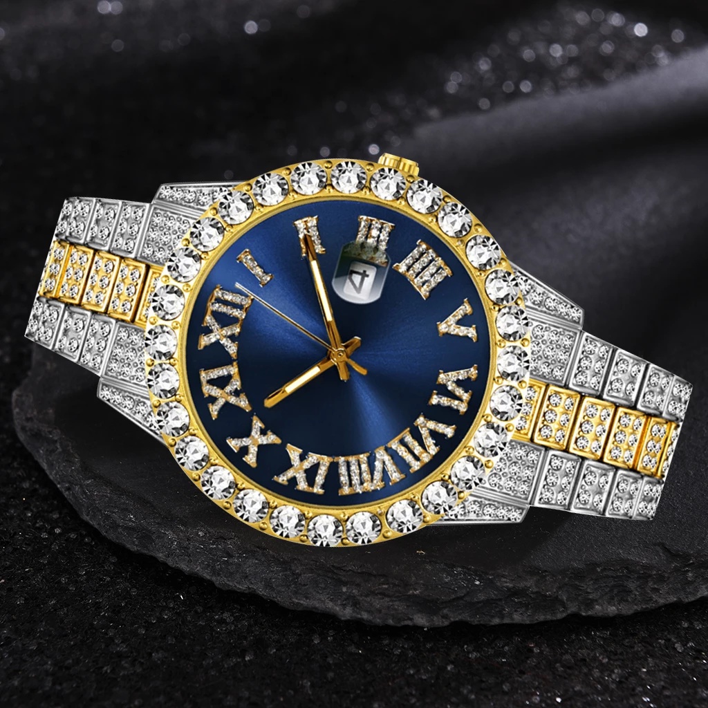 Reloj de lujo con cronógrafo de oro y diamantes para hombre, reloj